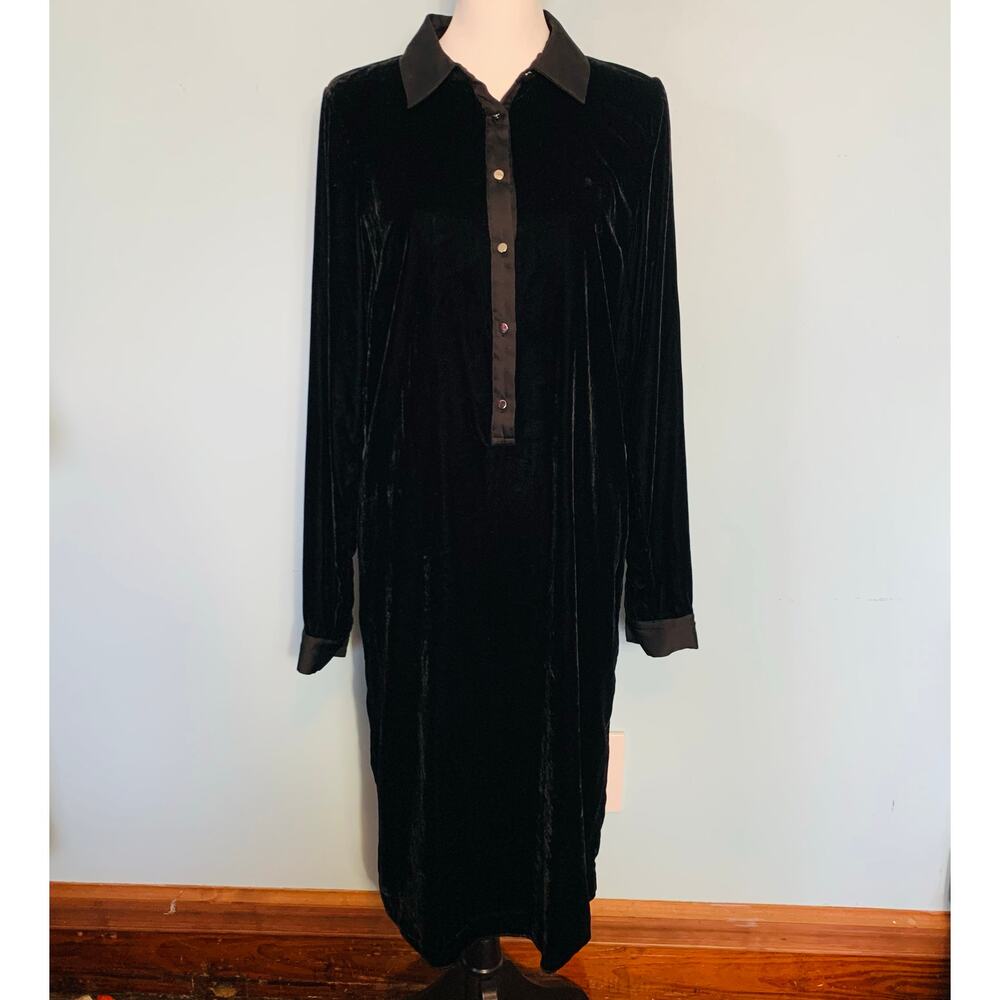 Talbots Black Velvet Popover Shirtdress Size Small - Picture 2 of 8